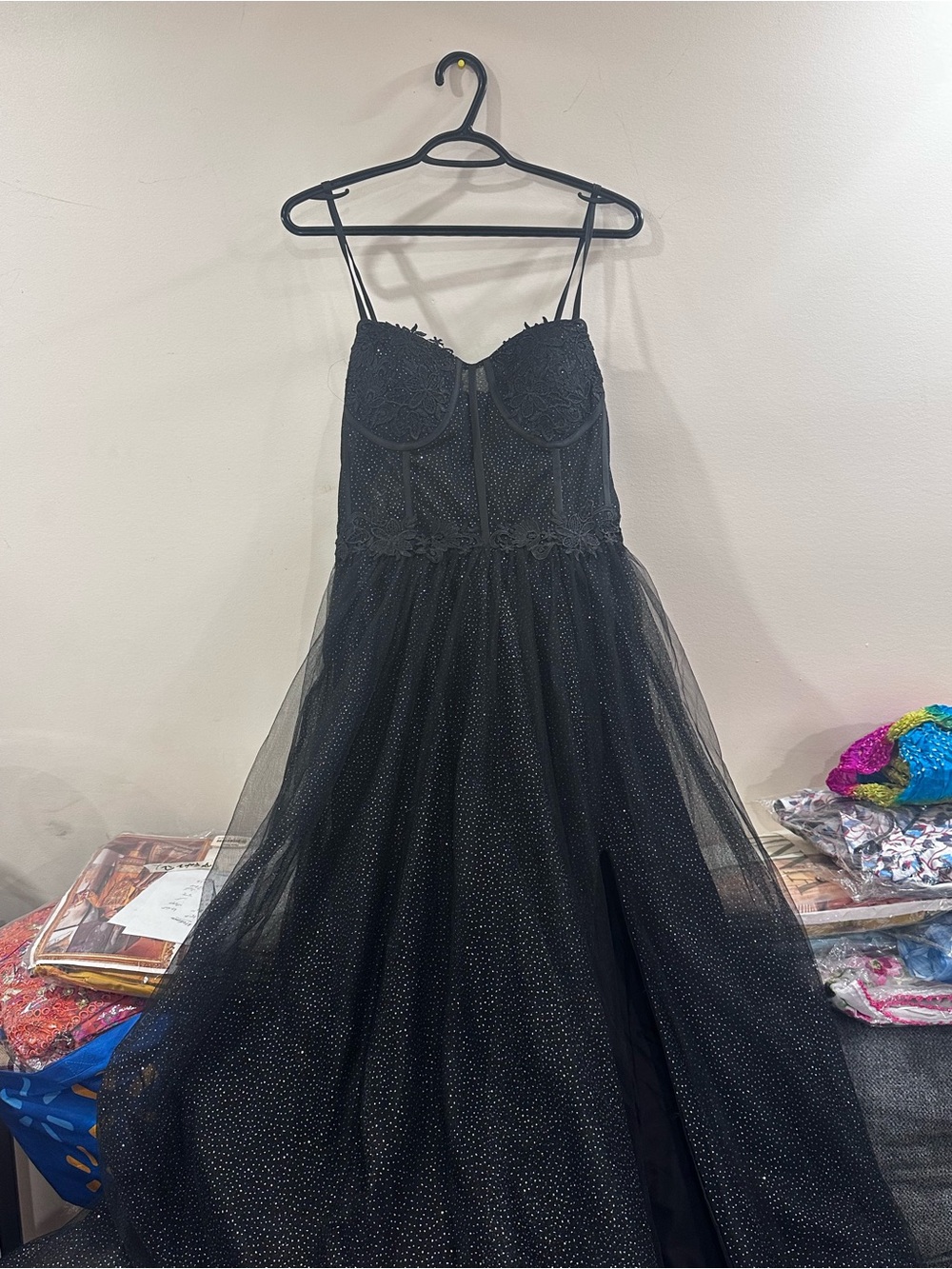 Sparkling Black Tulle Evening Gown